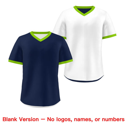 Custom White Navy Neon Green Reversible Pullover Baseball Jersey Classic Style Quick Dry