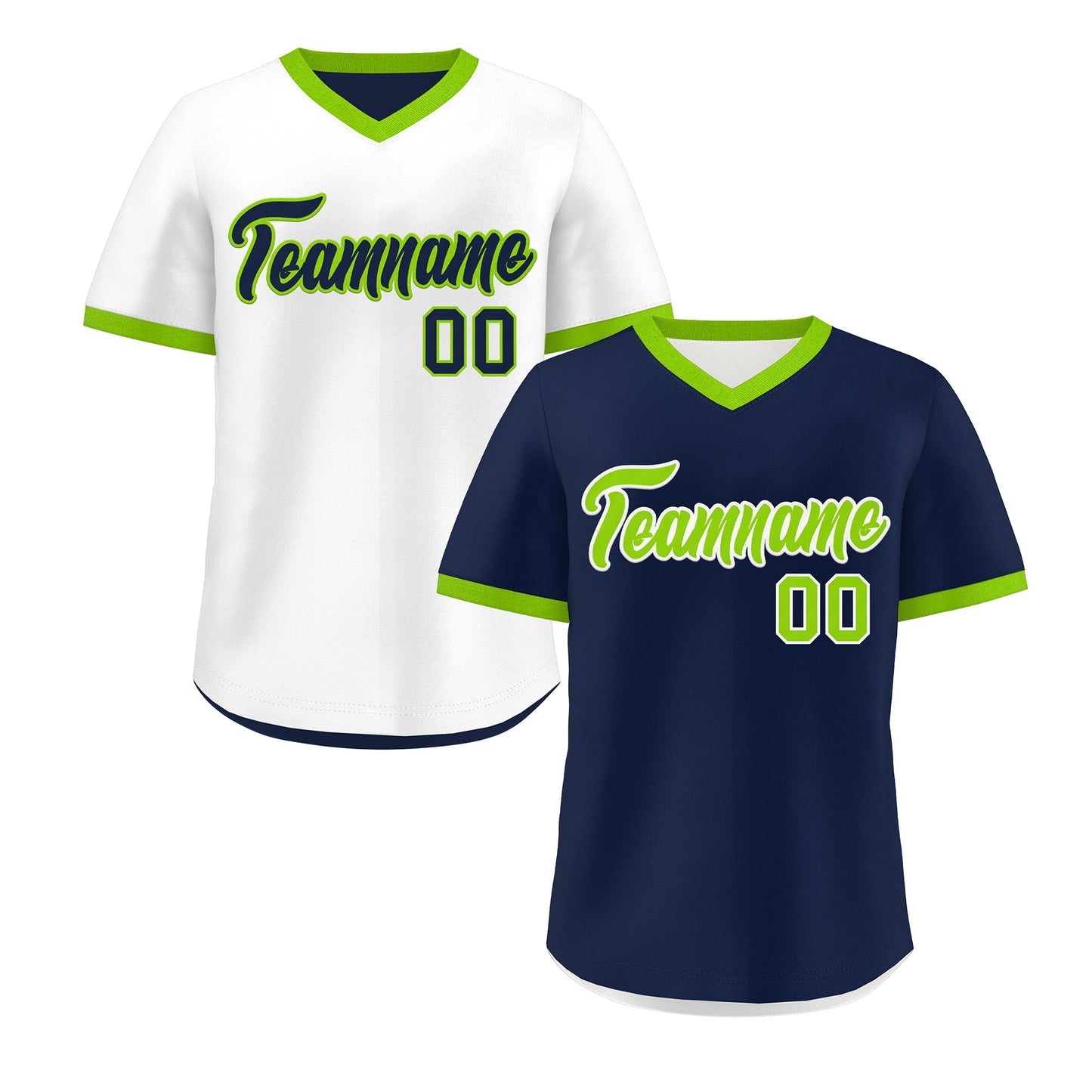 Custom White Navy Neon Green Reversible Pullover Baseball Jersey Classic Style Quick Dry