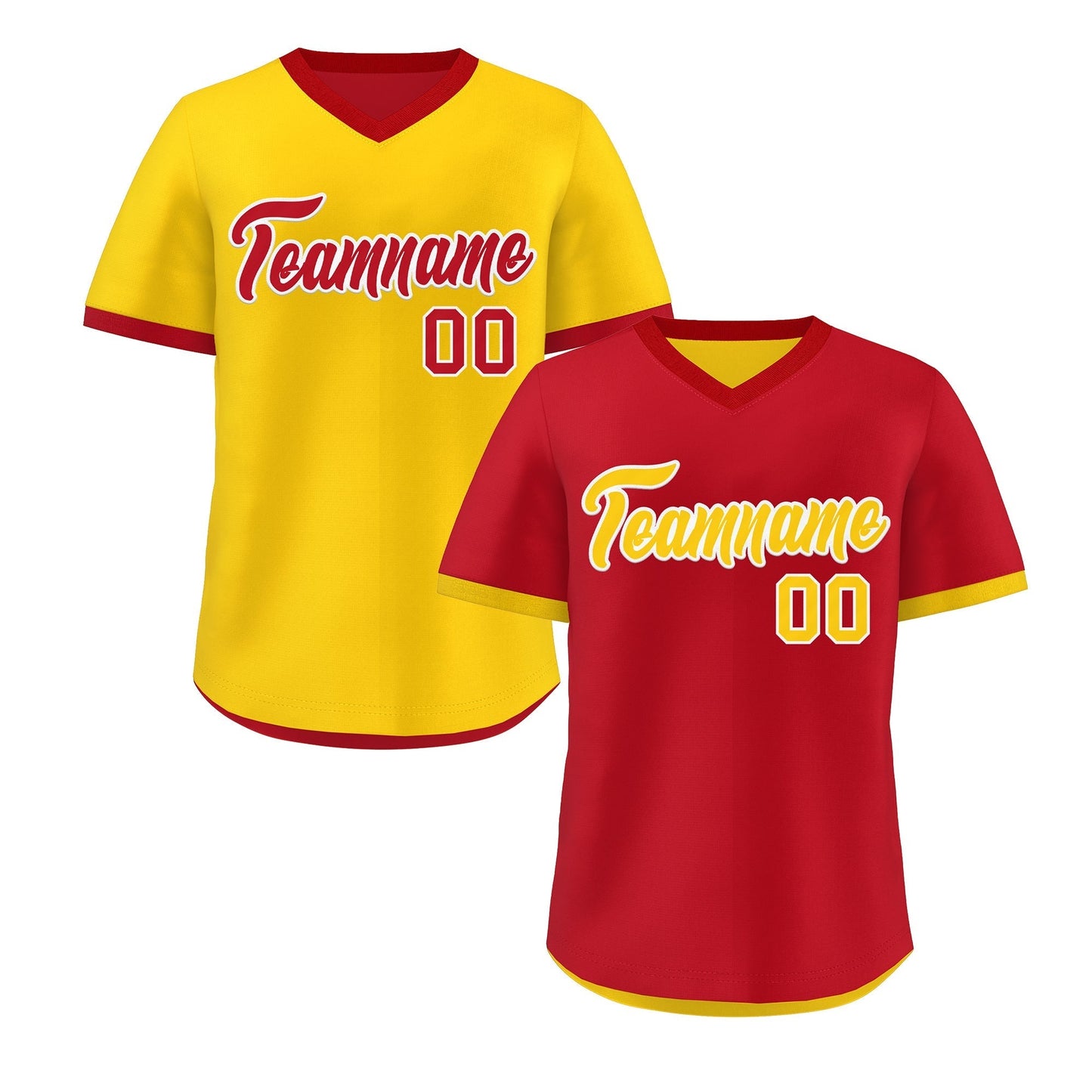 Custom Gold Red Reversible Pullover Baseball Jersey Classic Style Lightweight