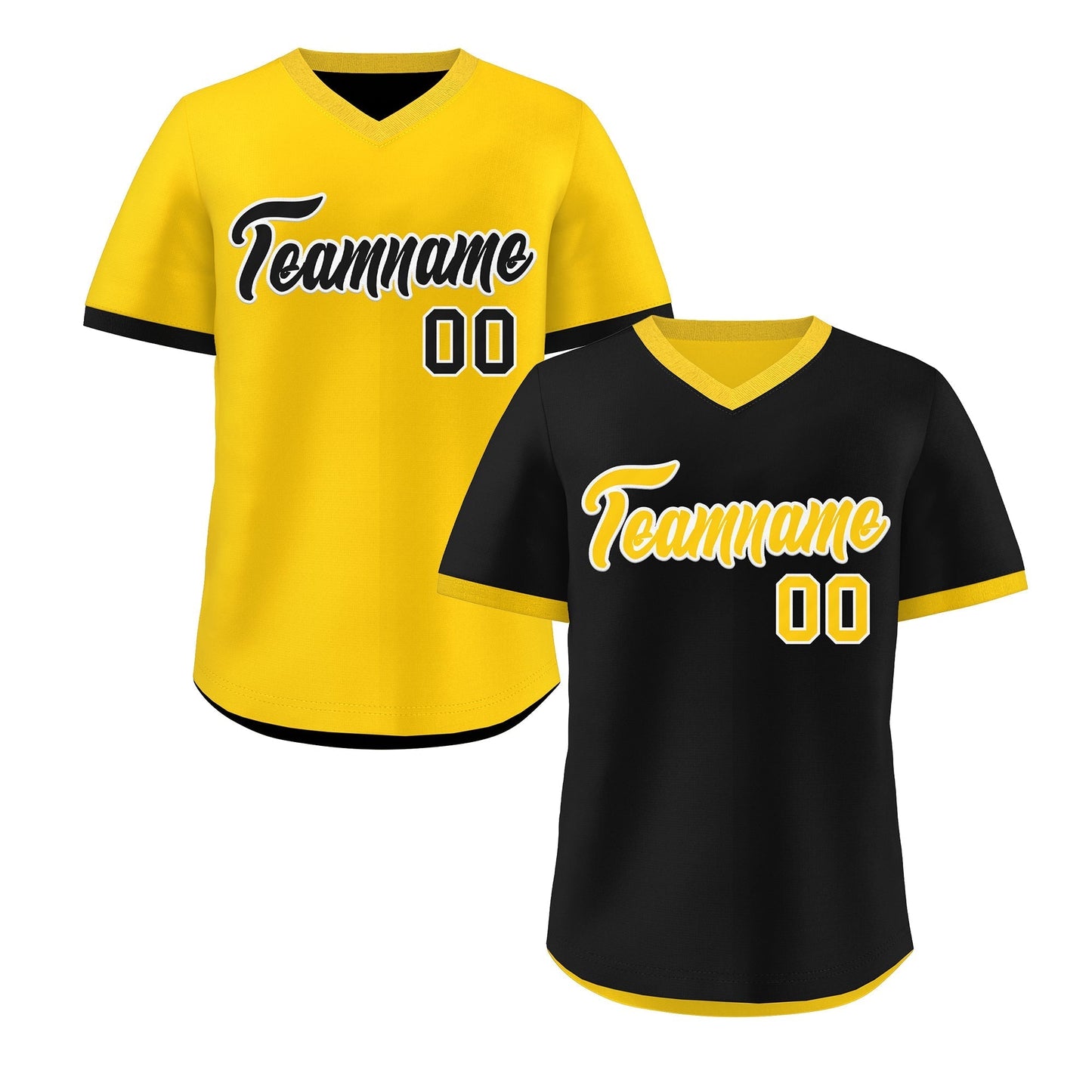 Custom Gold Black Reversible Pullover Baseball Jersey Classic Style Quick Dry