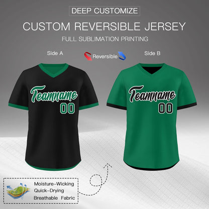 Custom Kelly Green Black Reversible Pullover Baseball Jersey Classic Style Lightweight