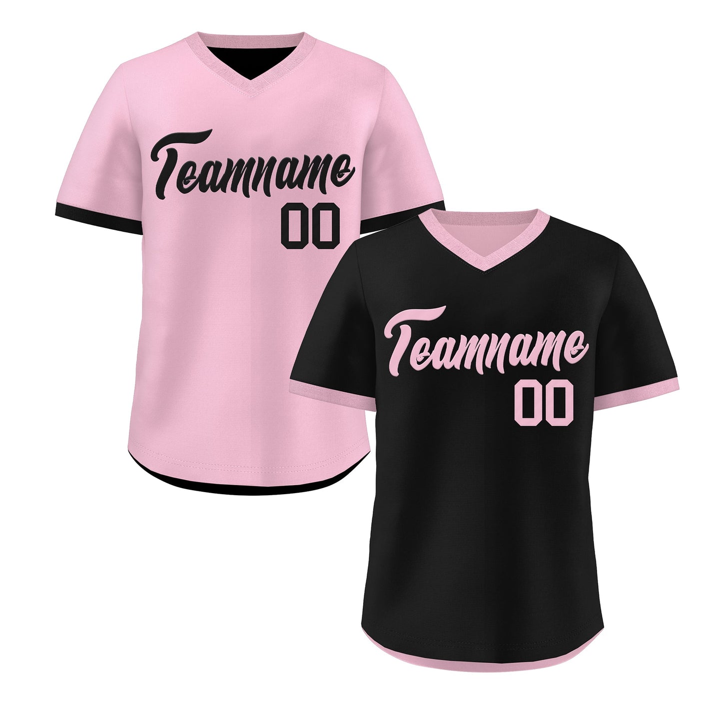 Custom Light Pink Black Reversible Pullover Baseball Jersey Classic Style Breathable