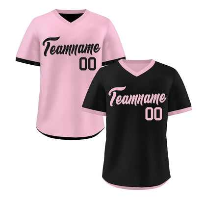 Custom Light Pink Black Reversible Pullover Baseball Jersey Classic Style Breathable