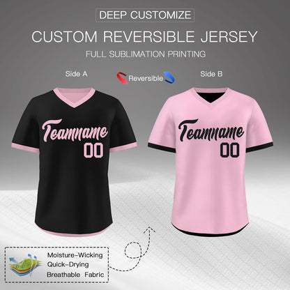 Custom Light Pink Black Reversible Pullover Baseball Jersey Classic Style Breathable