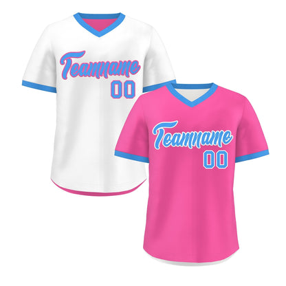 Custom White Pink Powder Blue Reversible Pullover Baseball Jersey Classic Style Quick Dry