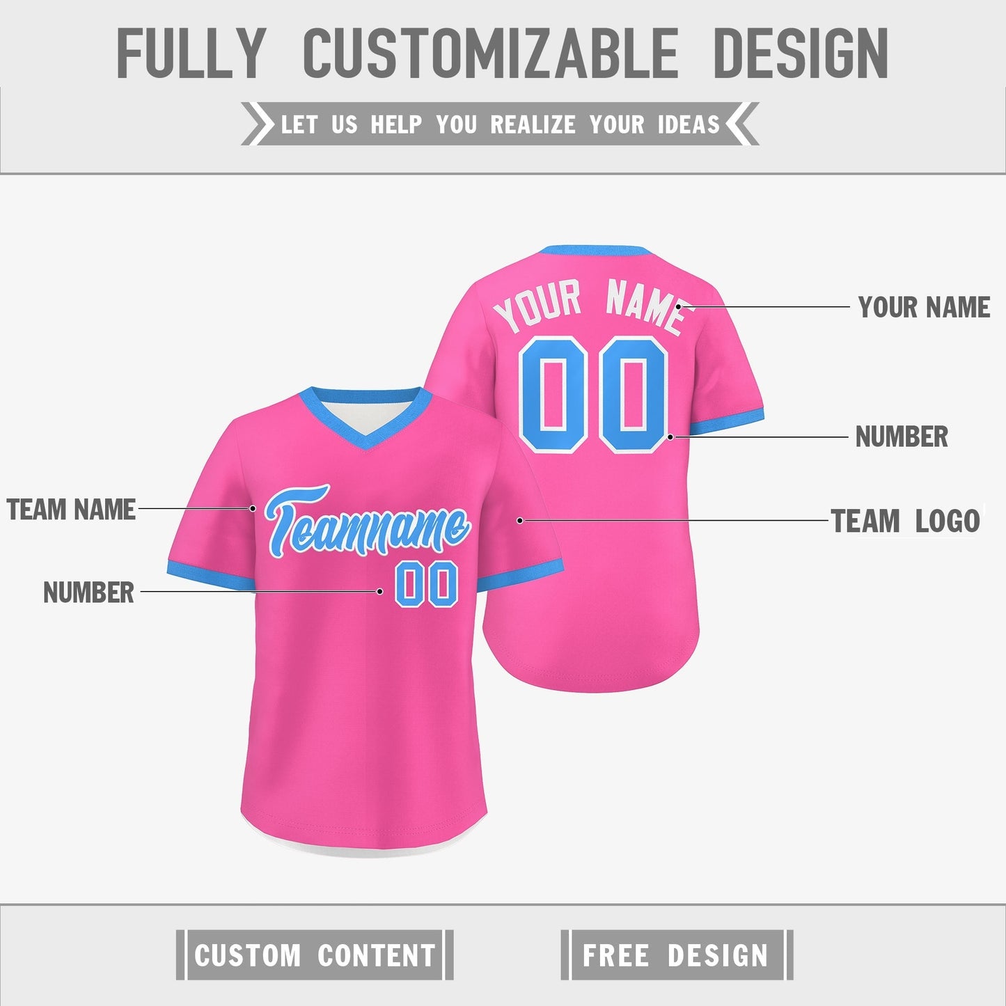 Custom White Pink Powder Blue Reversible Pullover Baseball Jersey Classic Style Quick Dry