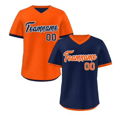 Custom Navy Orange Reversible Pullover Baseball Jersey Classic Style Breathable