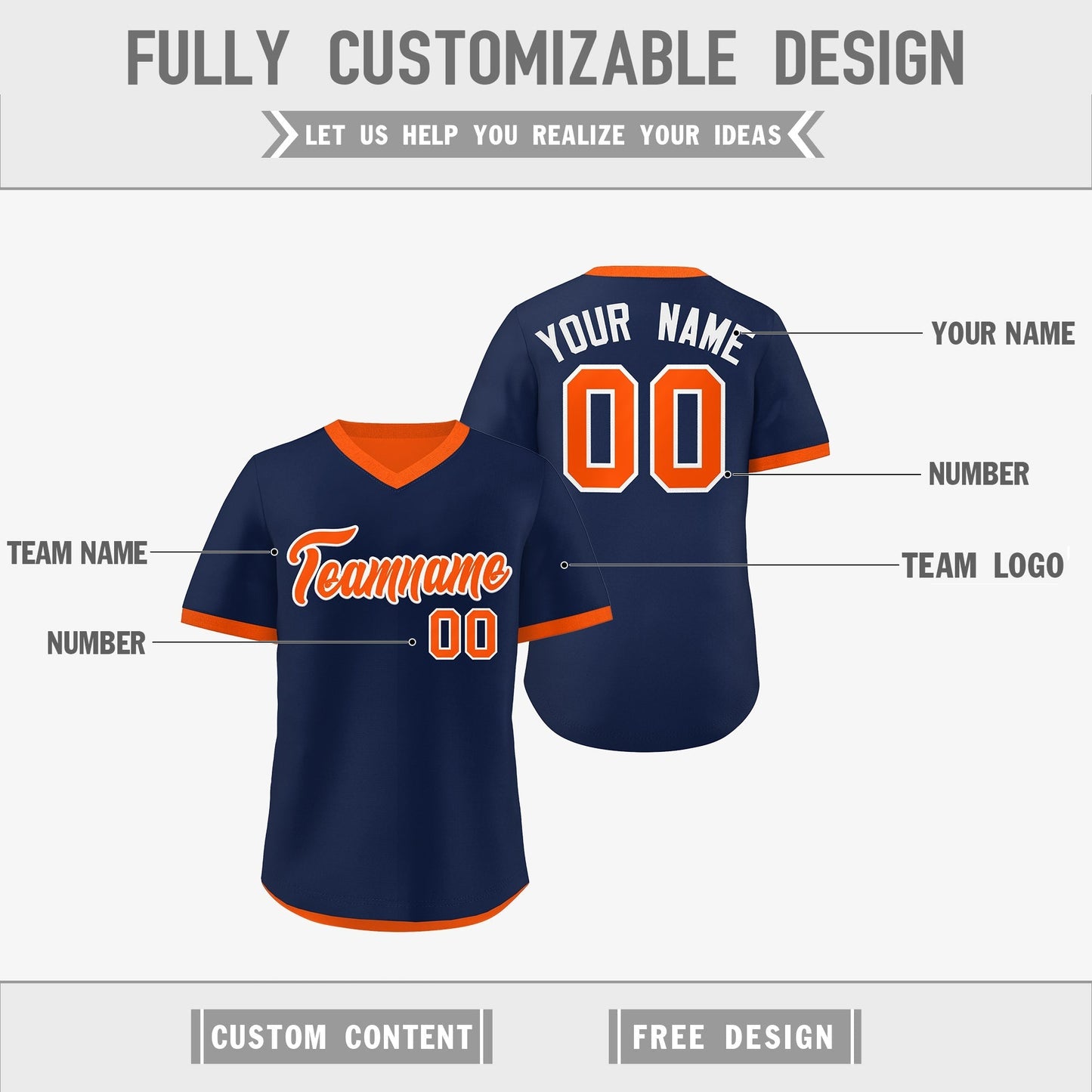 Custom Navy Orange Reversible Pullover Baseball Jersey Classic Style Breathable