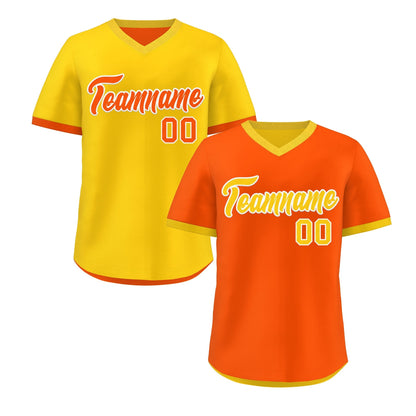 Custom Gold Orange Reversible Pullover Baseball Jersey Classic Style Lightweight