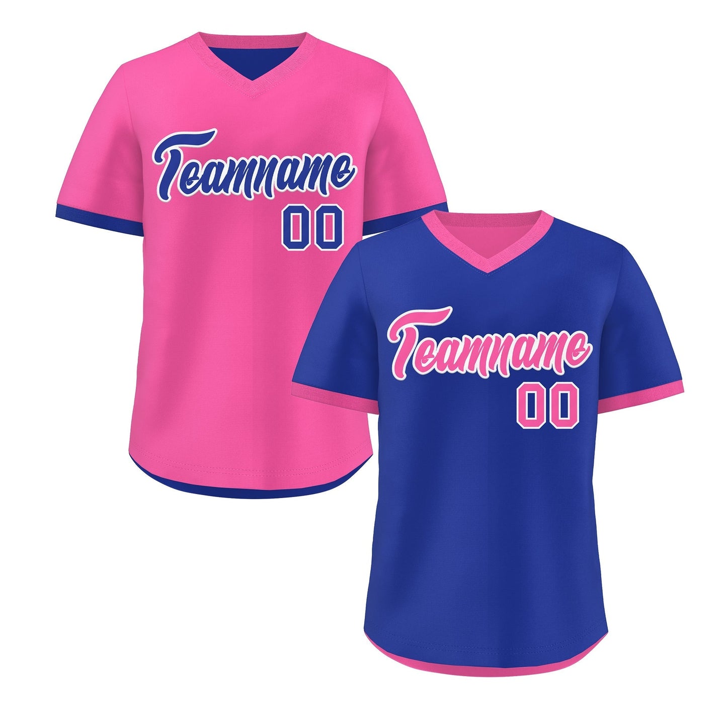 Custom Pink Royal Blue Reversible Pullover Baseball Jersey Classic Style Quick Dry