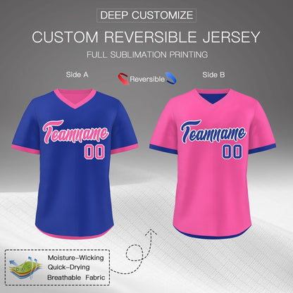 Custom Pink Royal Blue Reversible Pullover Baseball Jersey Classic Style Quick Dry