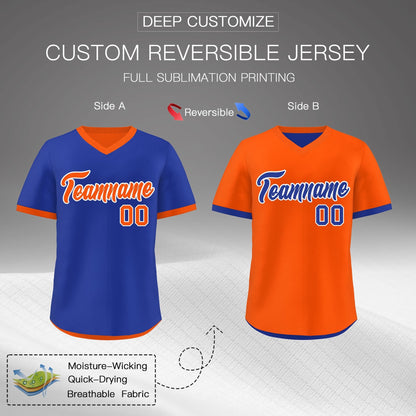 Custom Royal Blue Orange Reversible Pullover Baseball Jersey Classic Style Lightweight
