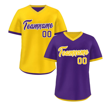Custom Purple Gold Reversible Pullover Baseball Jersey Classic Style Breathable