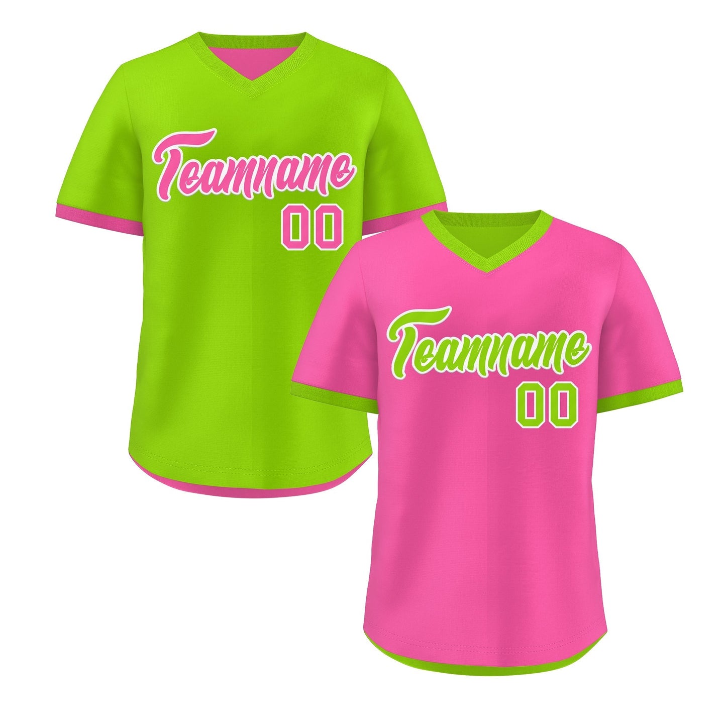 Custom Neon Green Pink Reversible Pullover Baseball Jersey Classic Style Quick Dry