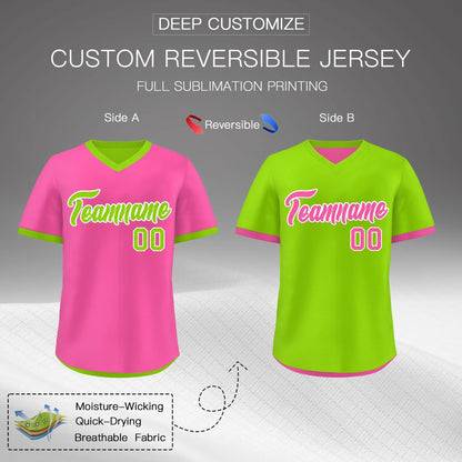 Custom Neon Green Pink Reversible Pullover Baseball Jersey Classic Style Quick Dry