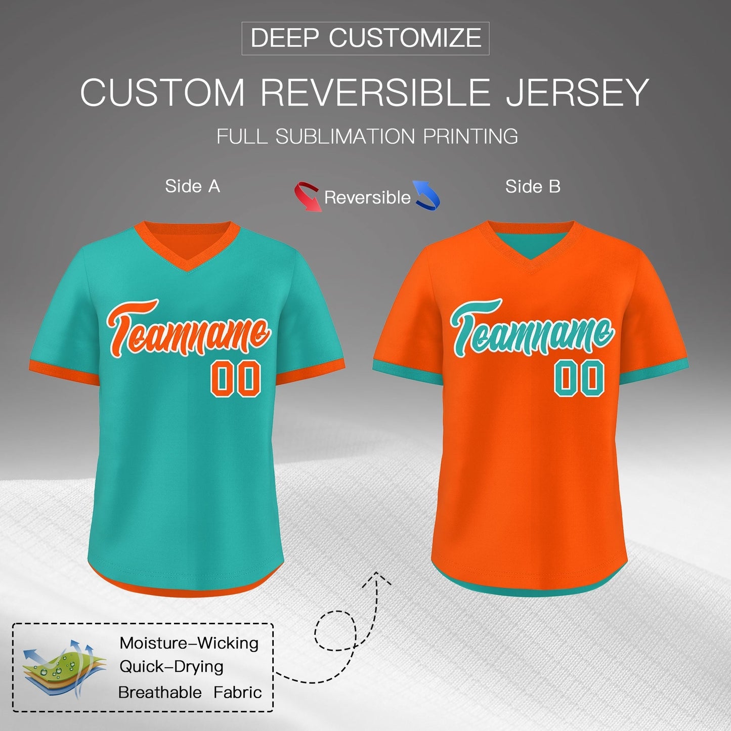 Custom Neon Green Orange Reversible Pullover Baseball Jersey Classic Style Breathable