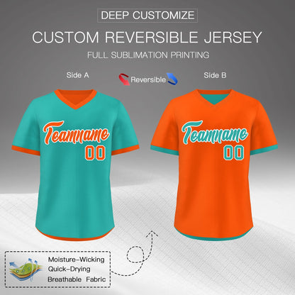 Custom Neon Green Orange Reversible Pullover Baseball Jersey Classic Style Breathable