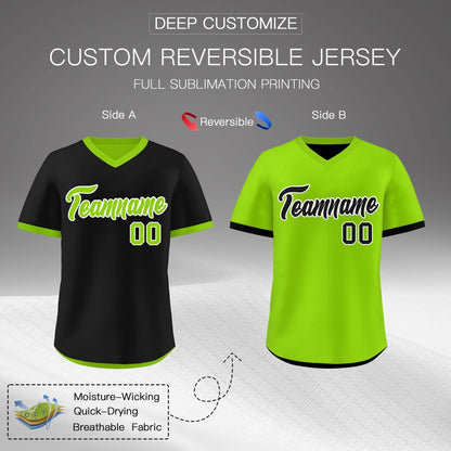 Custom Neon Green Black Reversible Pullover Baseball Jersey Classic Style Quick Dry