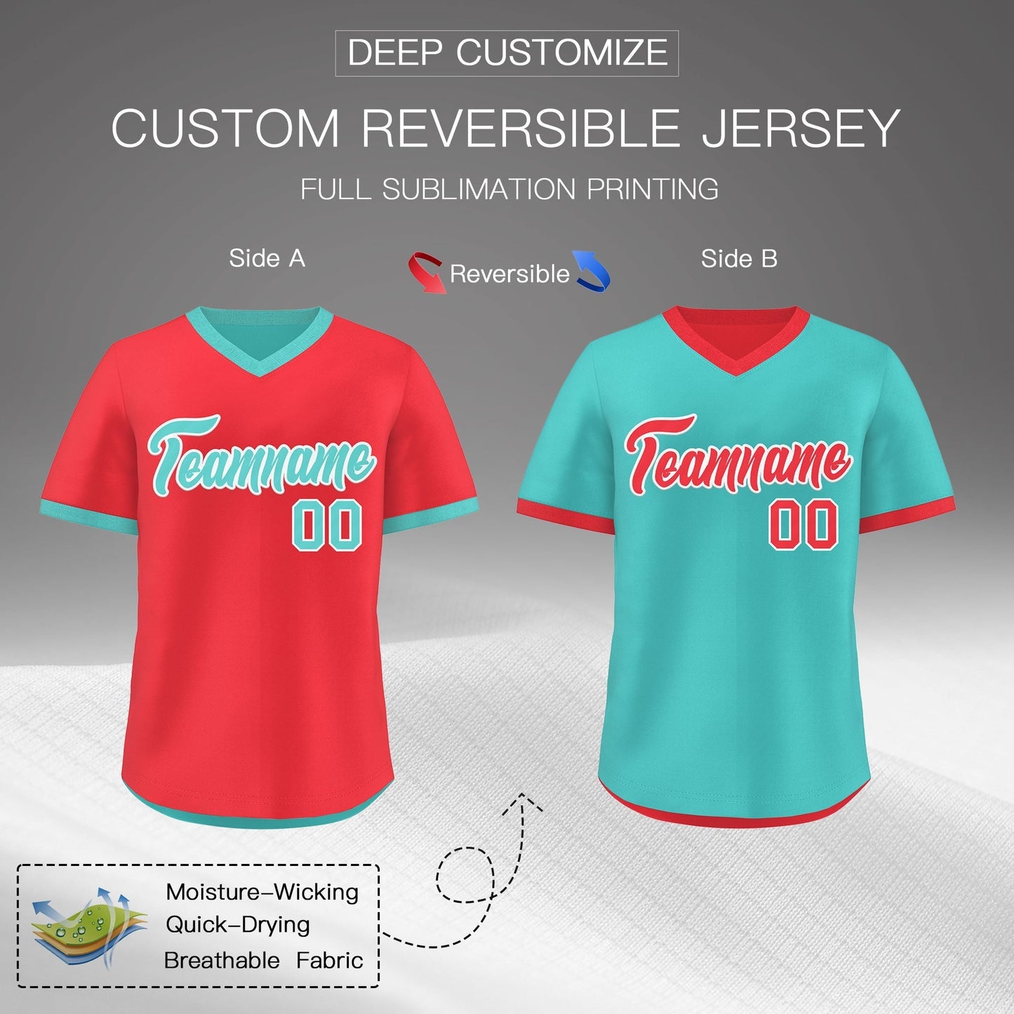 Custom Teal Neon Green Reversible Pullover Baseball Jersey Classic Style Lightweight