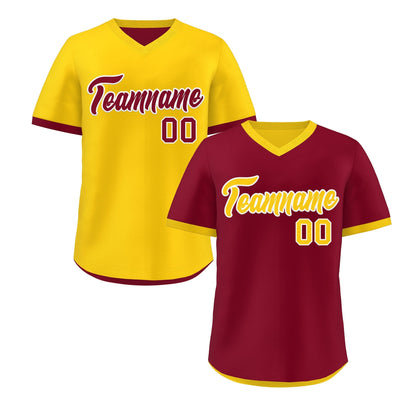 Custom Gold Red Reversible Pullover Baseball Jersey Classic Style Breathable