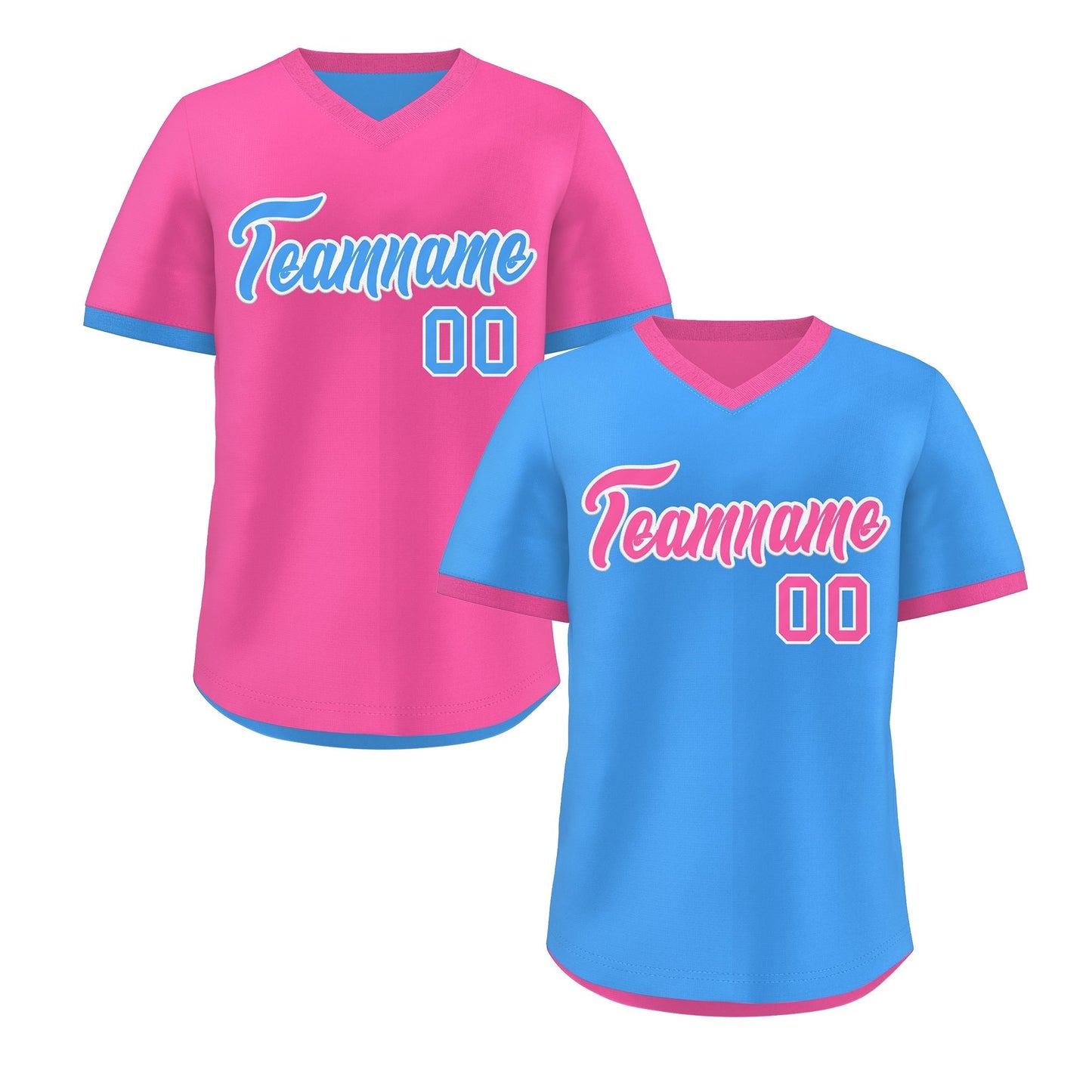 Custom Pink Powder Blue Reversible Pullover Baseball Jersey Classic Style Breathable