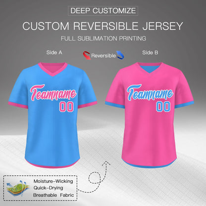 Custom Pink Powder Blue Reversible Pullover Baseball Jersey Classic Style Breathable