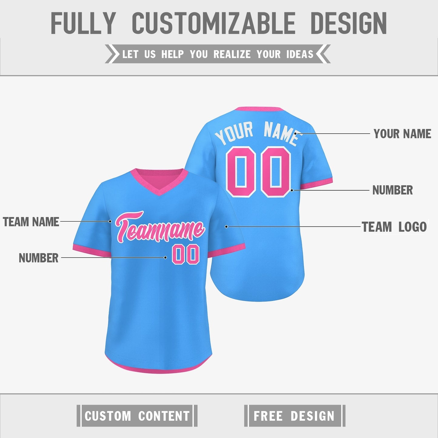 Custom Pink Powder Blue Reversible Pullover Baseball Jersey Classic Style Breathable