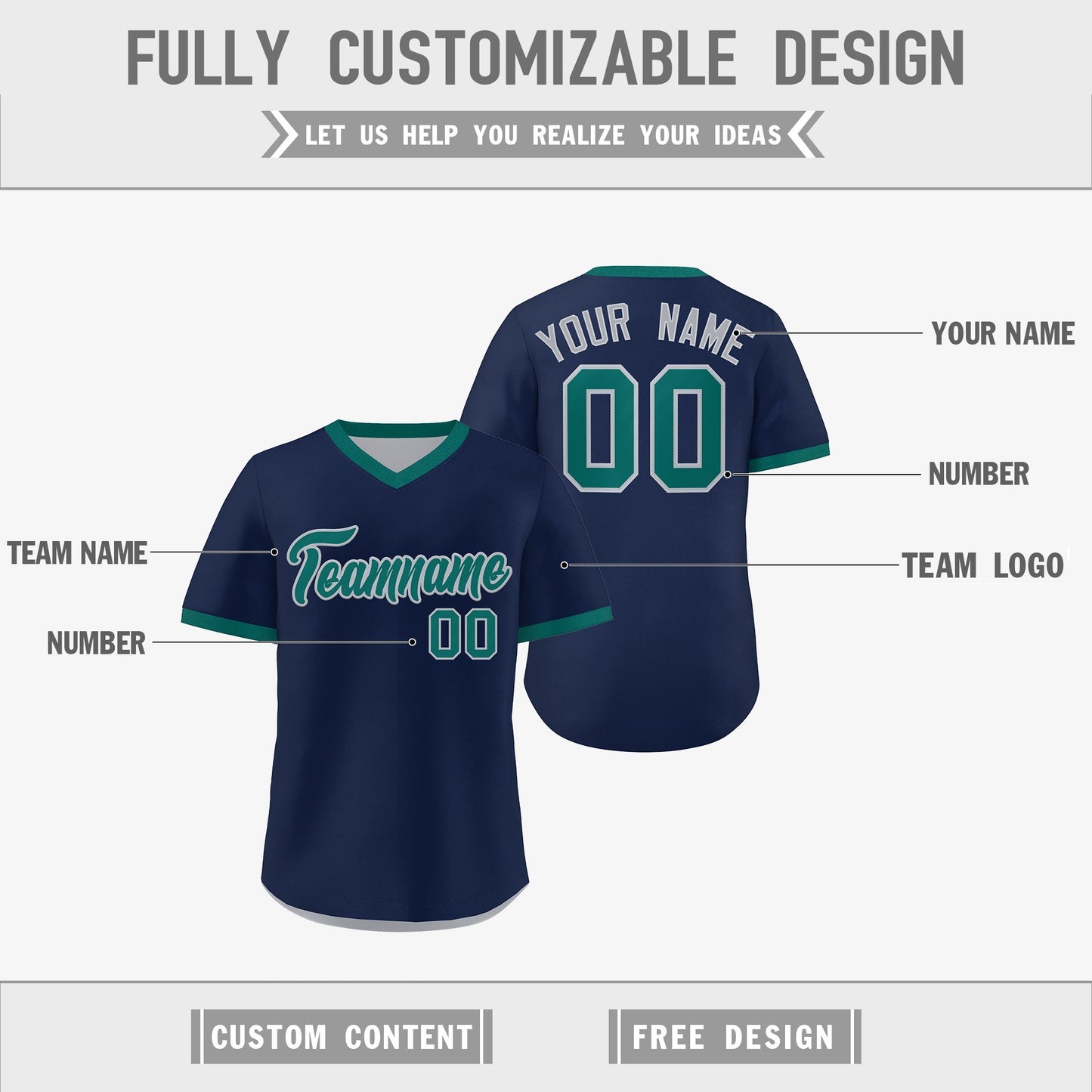 Custom Teal Silver Reversible Pullover Baseball Jersey Classic Style Quick Dry