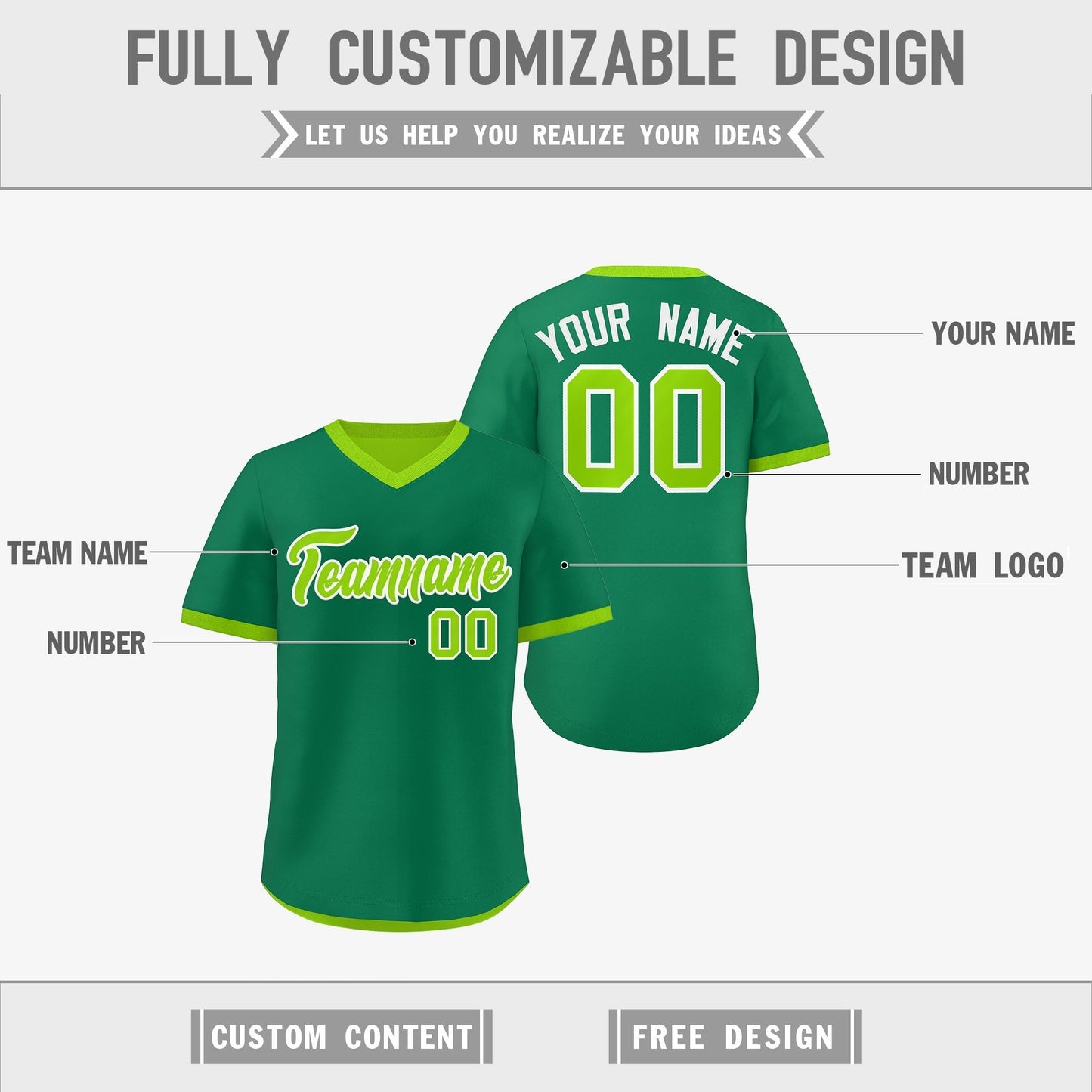 Custom Neon Green Kelly Green Reversible Pullover Baseball Jersey Classic Style Lightweight