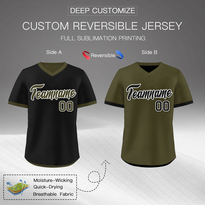 Custom Olive Black Reversible Pullover Baseball Jersey Classic Style Breathable