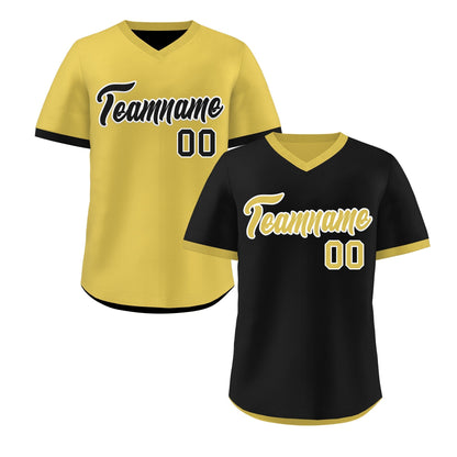 Custom Old Gold Black Reversible Pullover Baseball Jersey Classic Style Lightweight