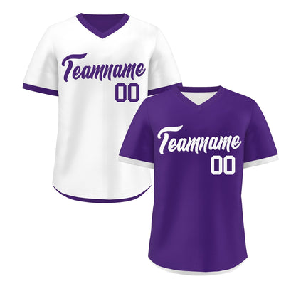 Custom Purple White Reversible Pullover Baseball Jersey Classic Style Breathable