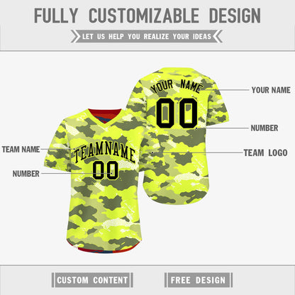 Custom Fluorescent Green Crimson Reversible Pullover Baseball Jersey Camo Stretch Fabric