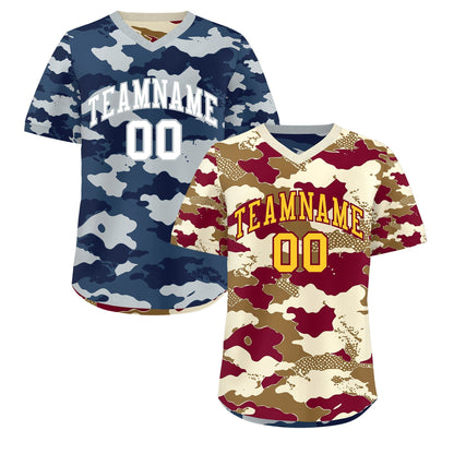 Custom Camel Cream Navy Reversible Pullover Baseball Jersey Camo Breathable