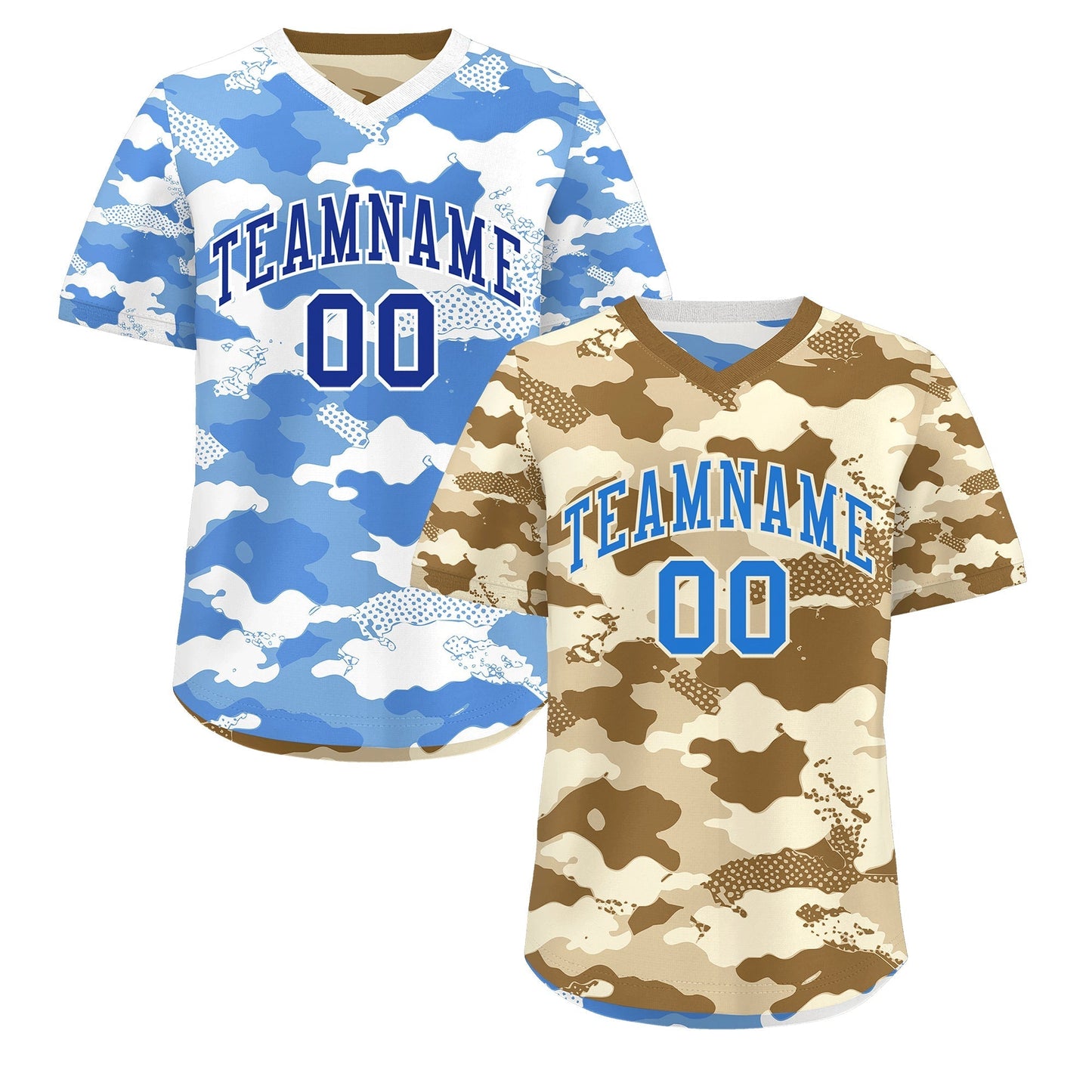 Custom Camel Cream Powder Blue Reversible Pullover Baseball Jersey Camo Lightweight