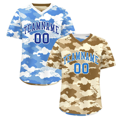 Custom Camel Cream Powder Blue Reversible Pullover Baseball Jersey Camo Lightweight