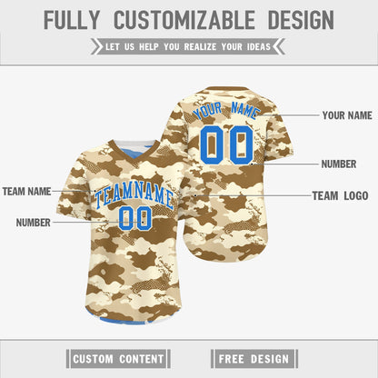 Custom Camel Cream Powder Blue Reversible Pullover Baseball Jersey Camo Lightweight