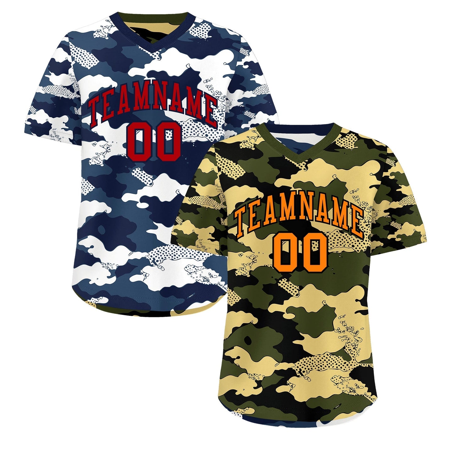 Custom Olive Khaki Midnight Blue Reversible Pullover Baseball Jersey Camo Stretch Fabric