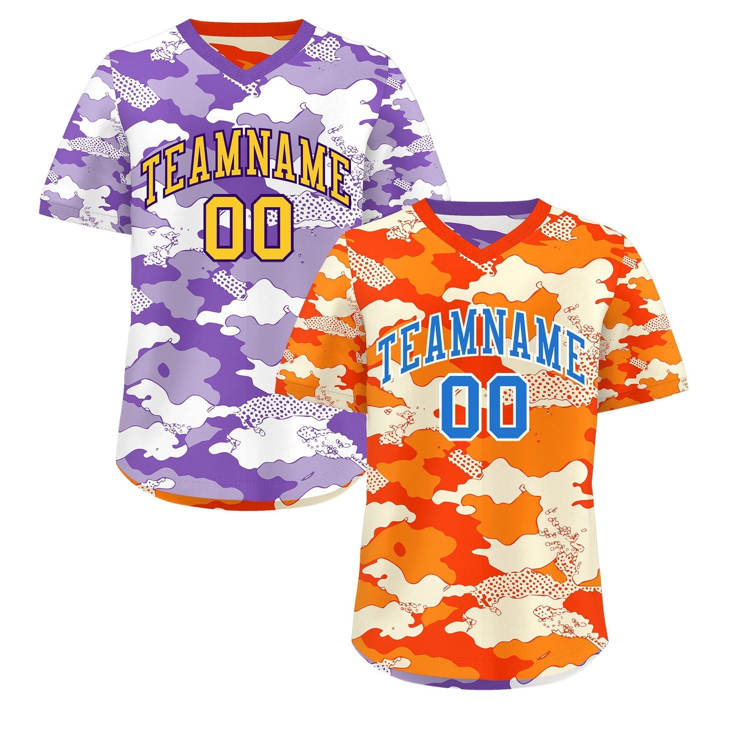 Custom Orange Purple Reversible Pullover Baseball Jersey Camo Breathable