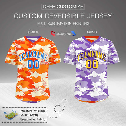 Custom Orange Purple Reversible Pullover Baseball Jersey Camo Breathable