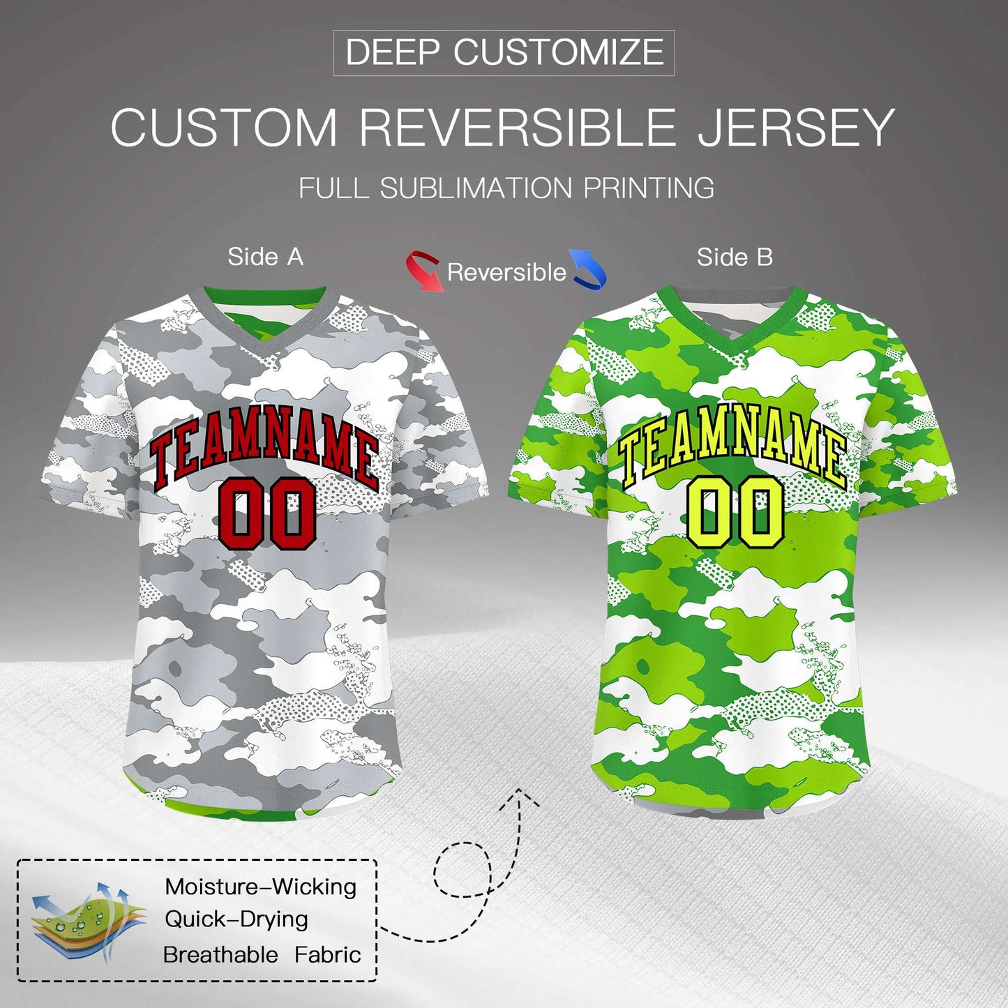 Custom Silver Light Green Reversible Pullover Baseball Jersey Camo Lightweight