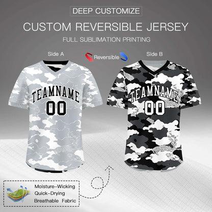 Custom White Black Reversible Pullover Baseball Jersey Camo Breathable