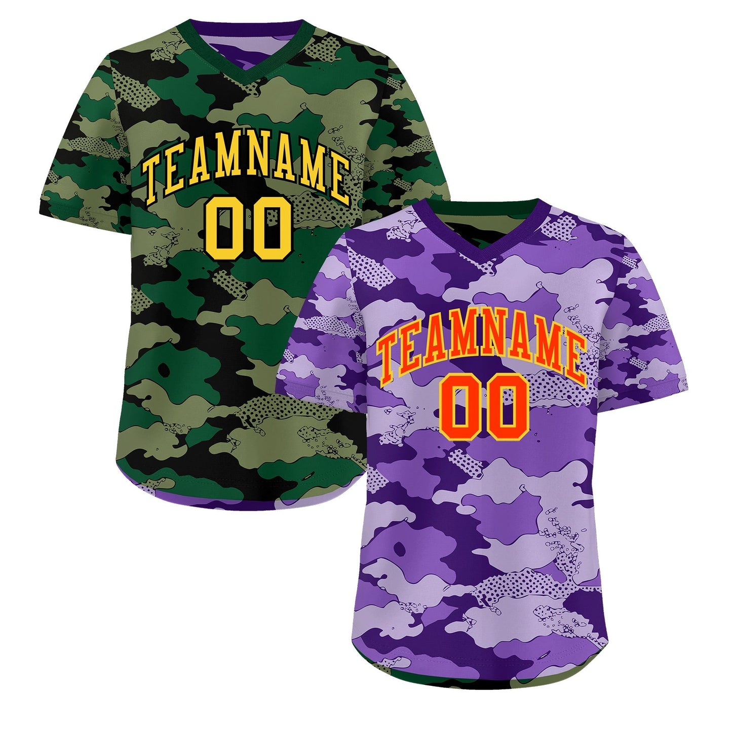 Custom Light Purple Dark Green Reversible Pullover Baseball Jersey Camo Lightweight