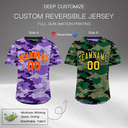 Custom Light Purple Dark Green Reversible Pullover Baseball Jersey Camo Lightweight