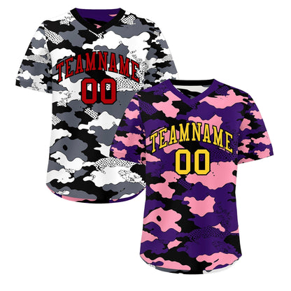 Custom Purple Light Pink White Reversible Pullover Baseball Jersey Camo Stretch Fabric