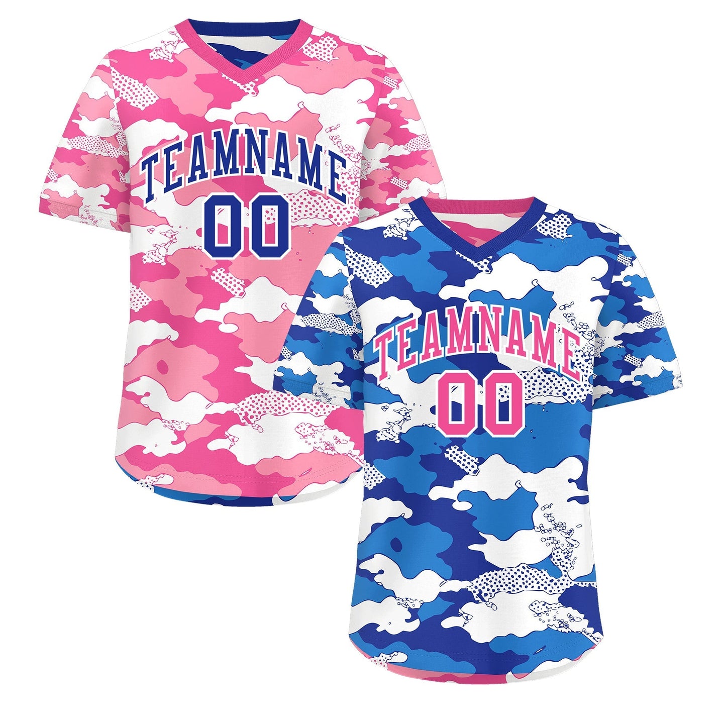 Custom Royal Blue Pink White Reversible Pullover Baseball Jersey Camo Breathable