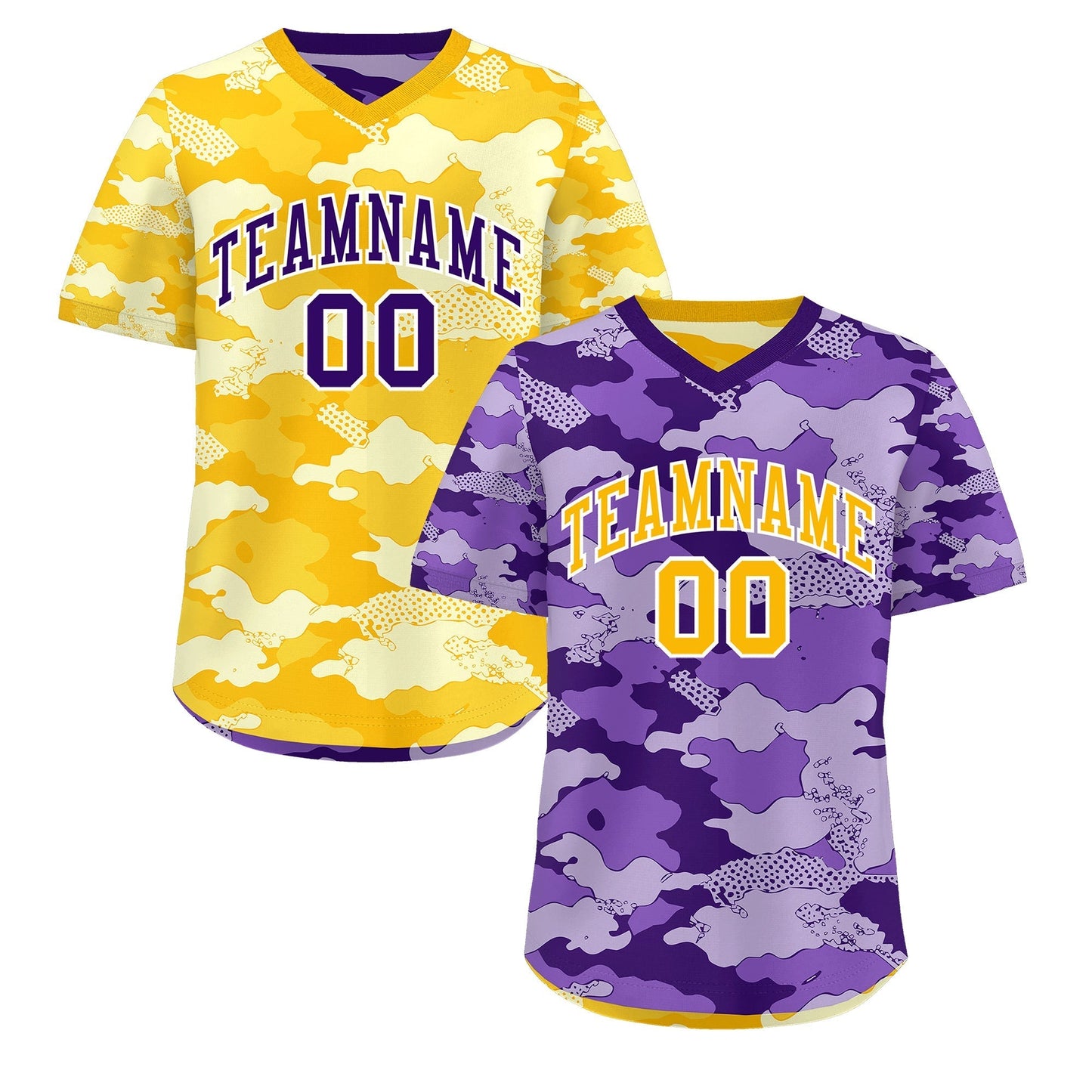 Custom Light Purple Yellow Cream Reversible Pullover Baseball Jersey Camo Lightweight