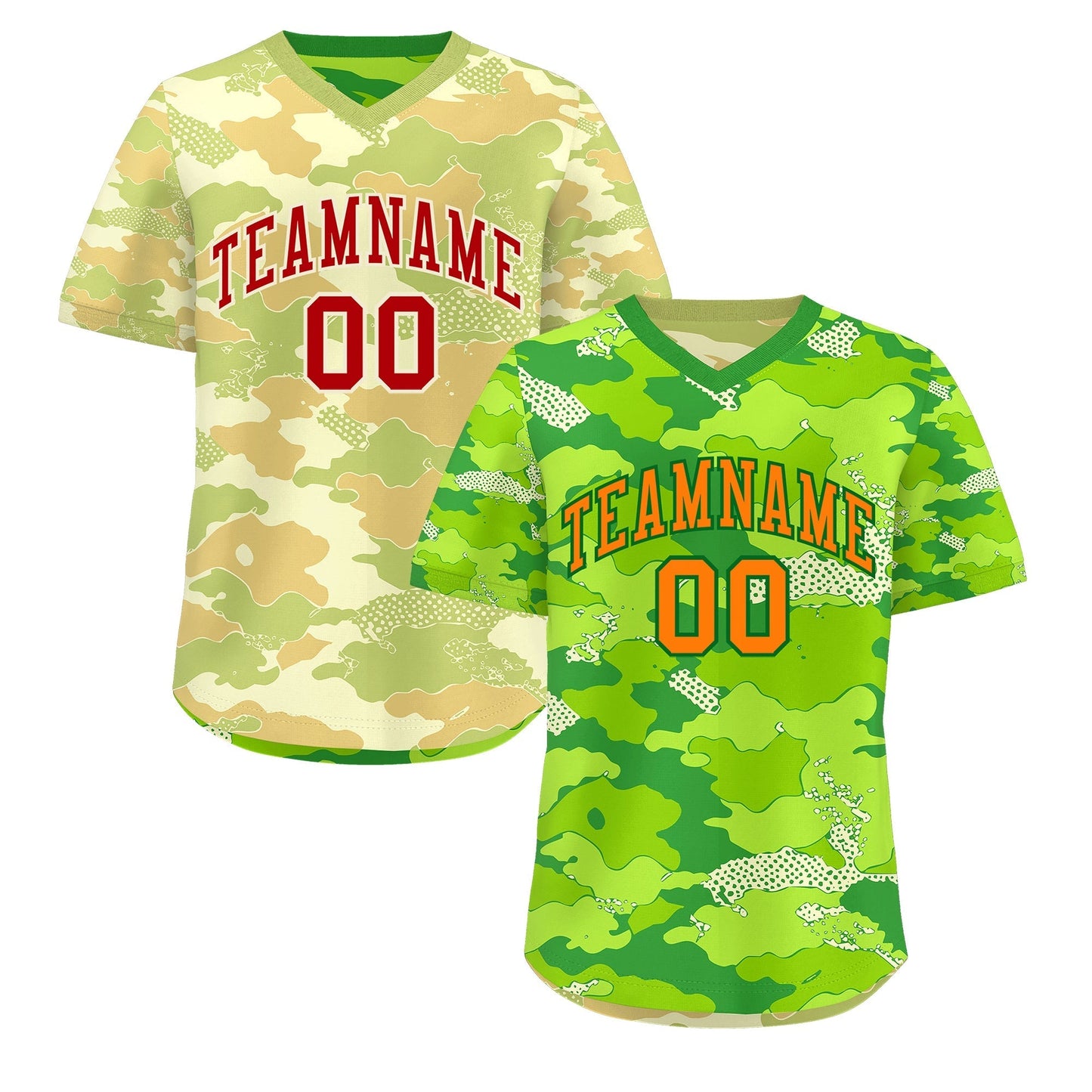 Custom Neon Green Cream Khaki Reversible Pullover Baseball Jersey Camo Breathable