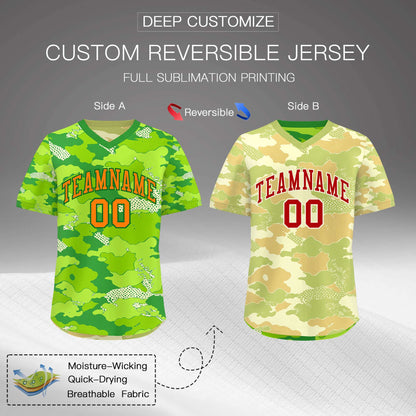 Custom Neon Green Cream Khaki Reversible Pullover Baseball Jersey Camo Breathable