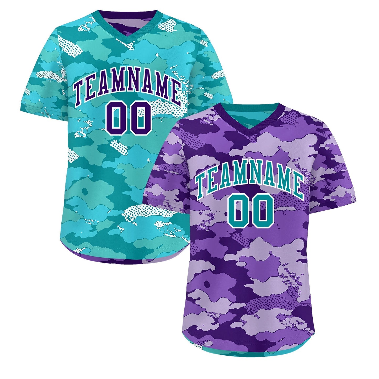 Custom Purple Light Purple Bright Green Reversible Pullover Baseball Jersey Camo Lightweight